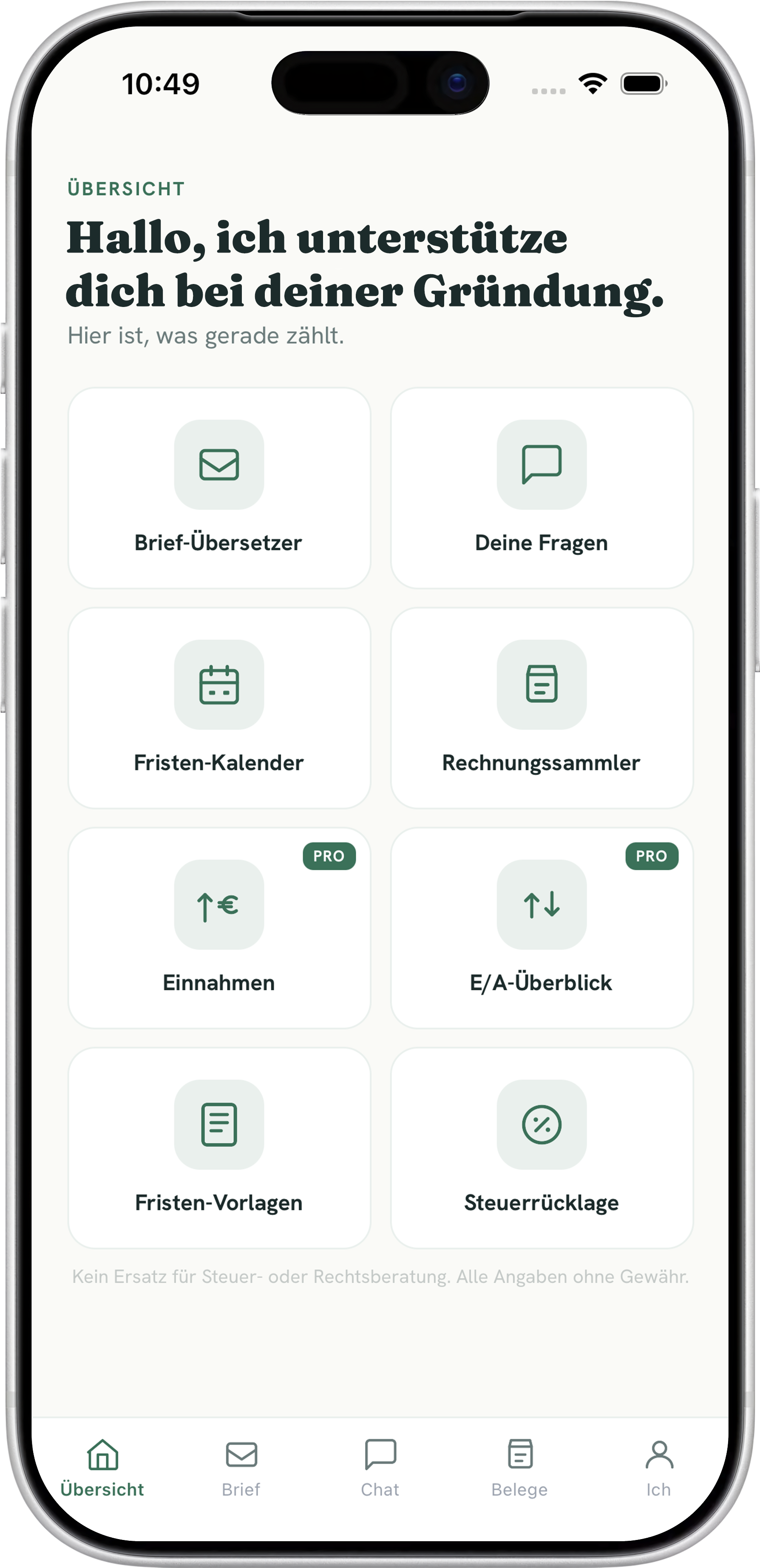 Gründerbegleiter App Übersicht